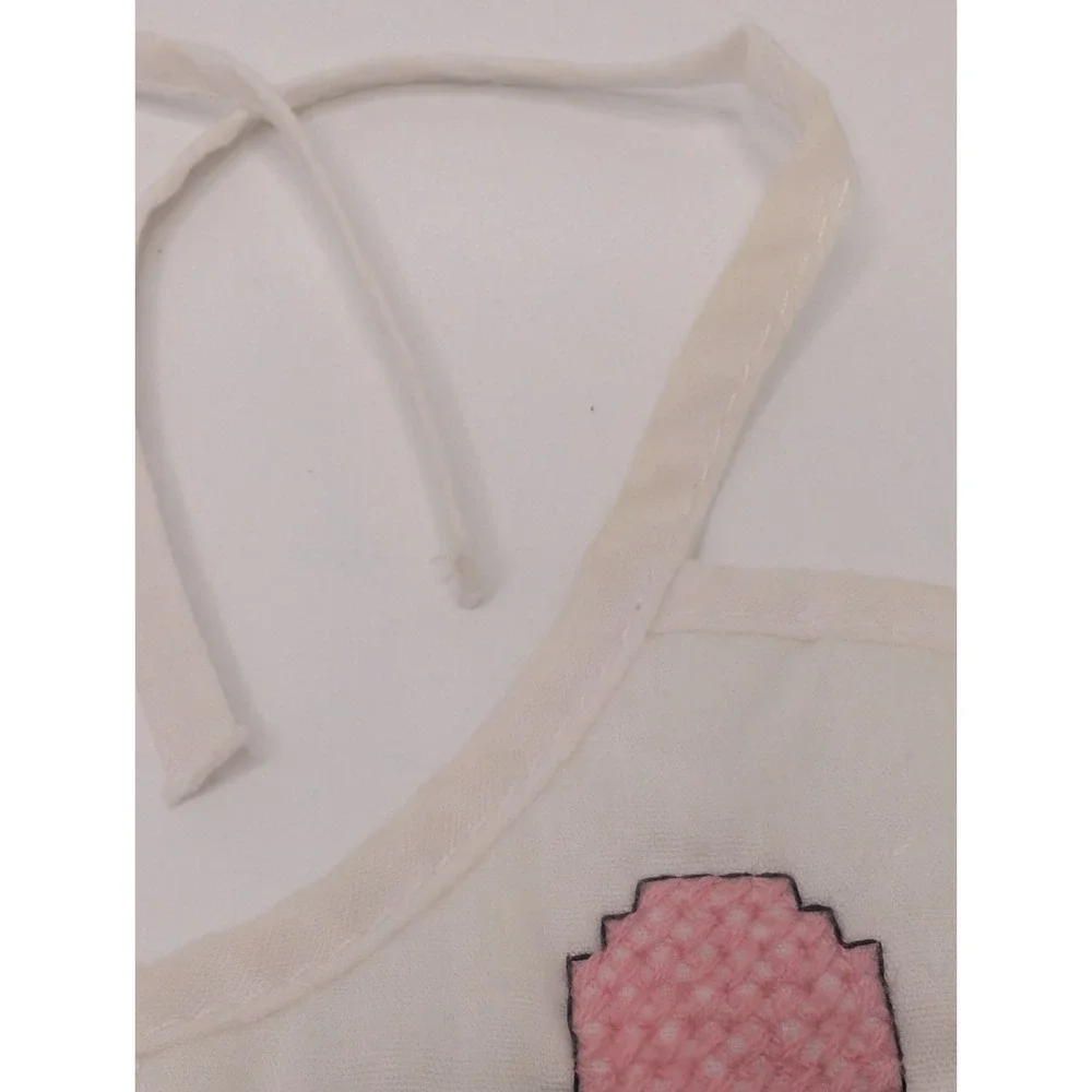 Vintage Handmade Cross Stitch Baby‎ Bib Clown Heart Nursery Cottagecore Tie Back